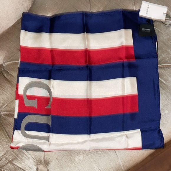 New unisex Gucci logo sylvie stripe silk scarf - Picture 8 of 12